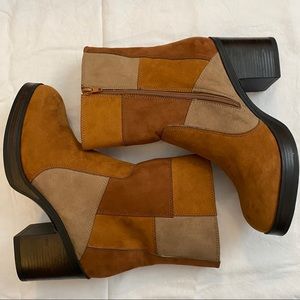 Chunky Faux Suede Patchwork Boots